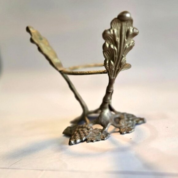 Brass Orb Holder Vtg Speheres Candle Bowl Three Prong Grapes & Leaves 6"x6"x4.5" - Picture 2 of 14